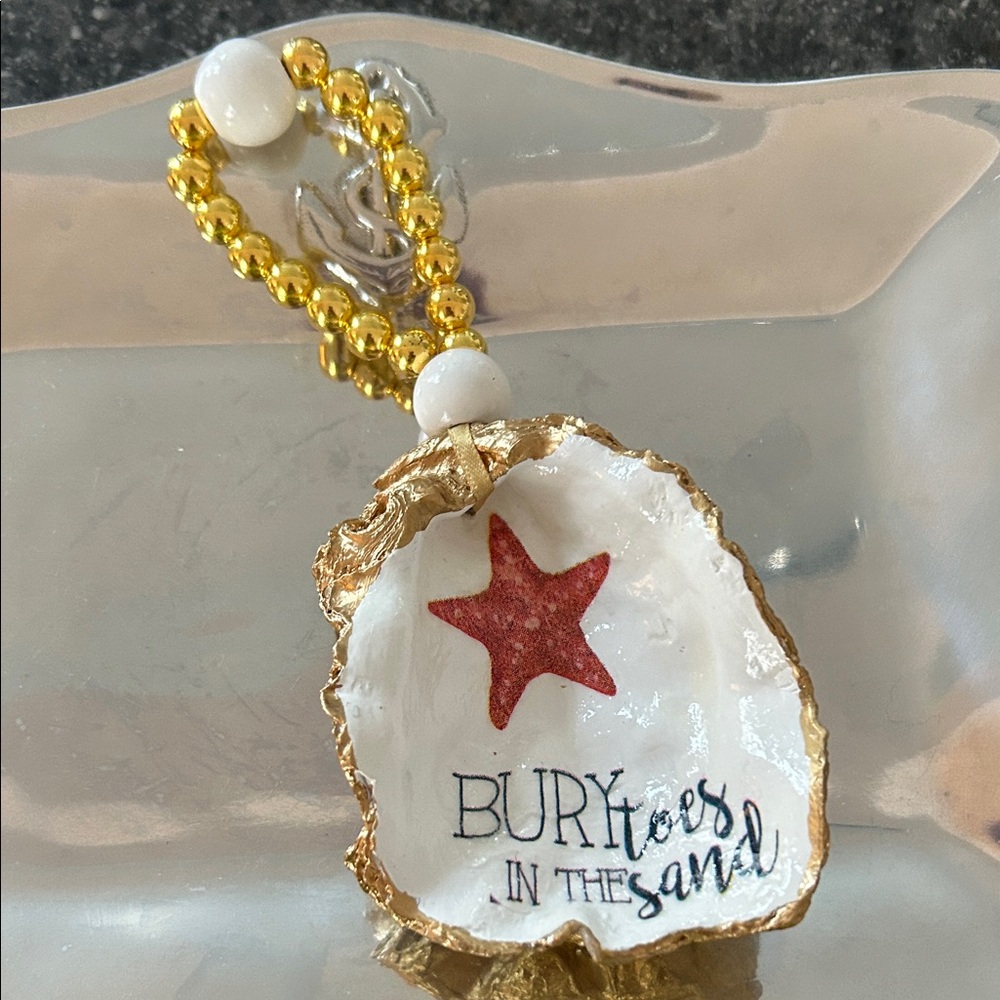 Gold and White Oyster Shell with Starfish